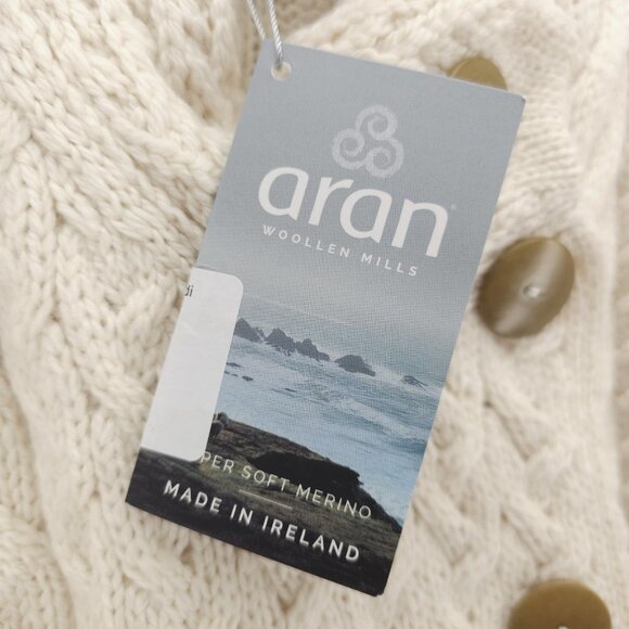 NWT ARAN Super Soft Merino Wool 3-Button Cardigan Asymmetrical Cable Knit XL - Picture 4 of 14